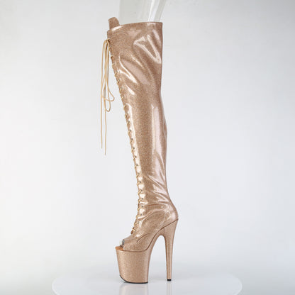 FLAMINGO-3021GP 8" Heel, 4" PF Peep Toe Lace-Up Thigh Boot, Side Zip