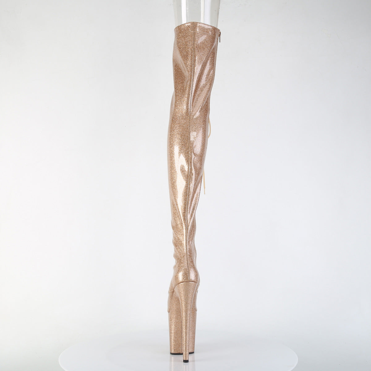 FLAMINGO-3021GP 8" Heel, 4" PF Peep Toe Lace-Up Thigh Boot, Side Zip