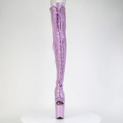 FLAMINGO-3021GP 8" Heel, 4" PF Peep Toe Lace-Up Thigh Boot, Side Zip