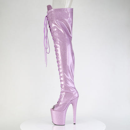 FLAMINGO-3021GP 8" Heel, 4" PF Peep Toe Lace-Up Thigh Boot, Side Zip