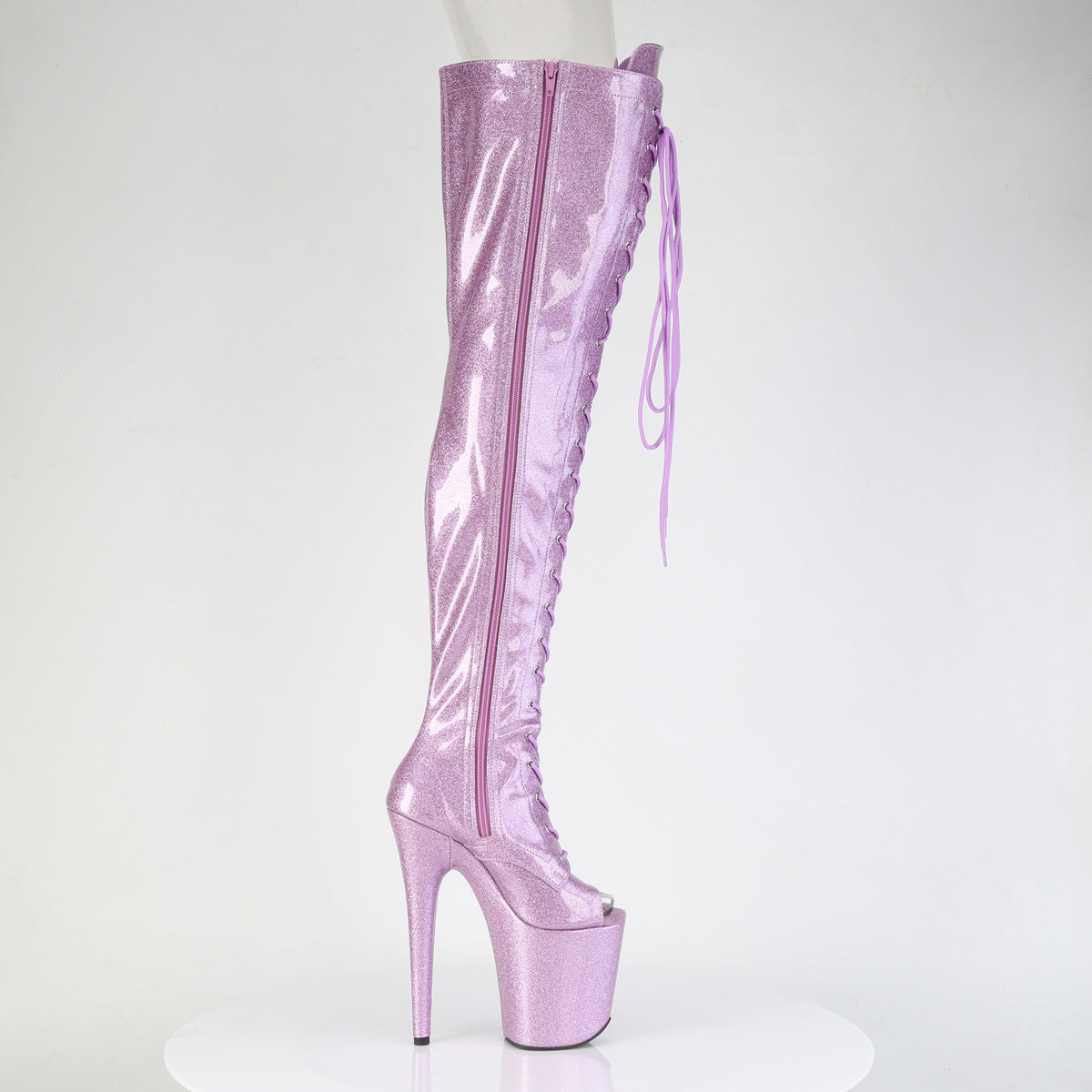 FLAMINGO-3021GP *8" Heel, 4" PF Peep Toe Lace-Up Thigh Boot, Side Zip