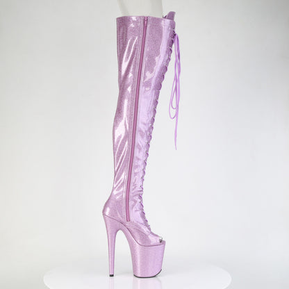 FLAMINGO-3021GP *8" Heel, 4" PF Peep Toe Lace-Up Thigh Boot, Side Zip