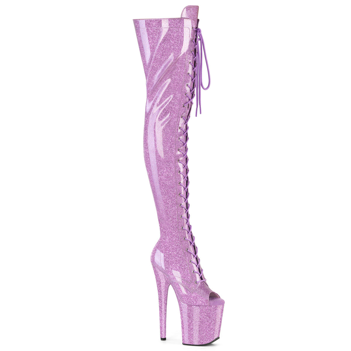 FLAMINGO-3021GP 8" Heel, 4" PF Peep Toe Lace-Up Thigh Boot, Side Zip