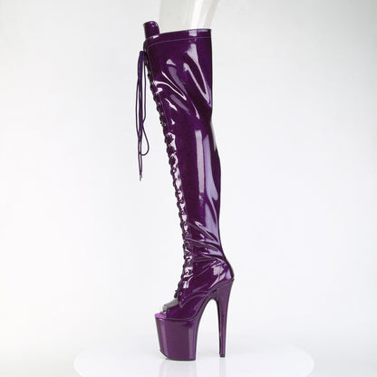 FLAMINGO-3021GP *8" Heel, 4" PF Peep Toe Lace-Up Thigh Boot, Side Zip