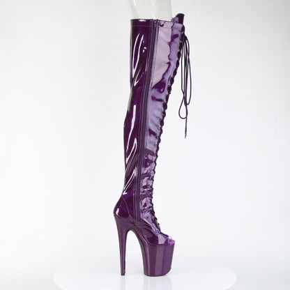 FLAMINGO-3021GP *8" Heel, 4" PF Peep Toe Lace-Up Thigh Boot, Side Zip
