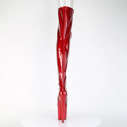 FLAMINGO-3021GP *8" Heel, 4" PF Peep Toe Lace-Up Thigh Boot, Side Zip