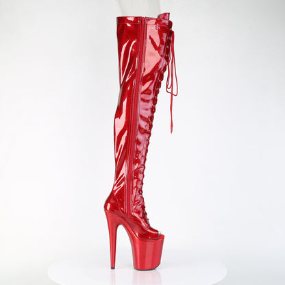FLAMINGO-3021GP *8" Heel, 4" PF Peep Toe Lace-Up Thigh Boot, Side Zip