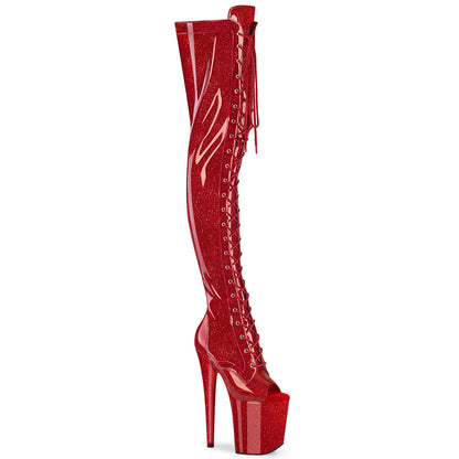 FLAMINGO-3021GP *8" Heel, 4" PF Peep Toe Lace-Up Thigh Boot, Side Zip