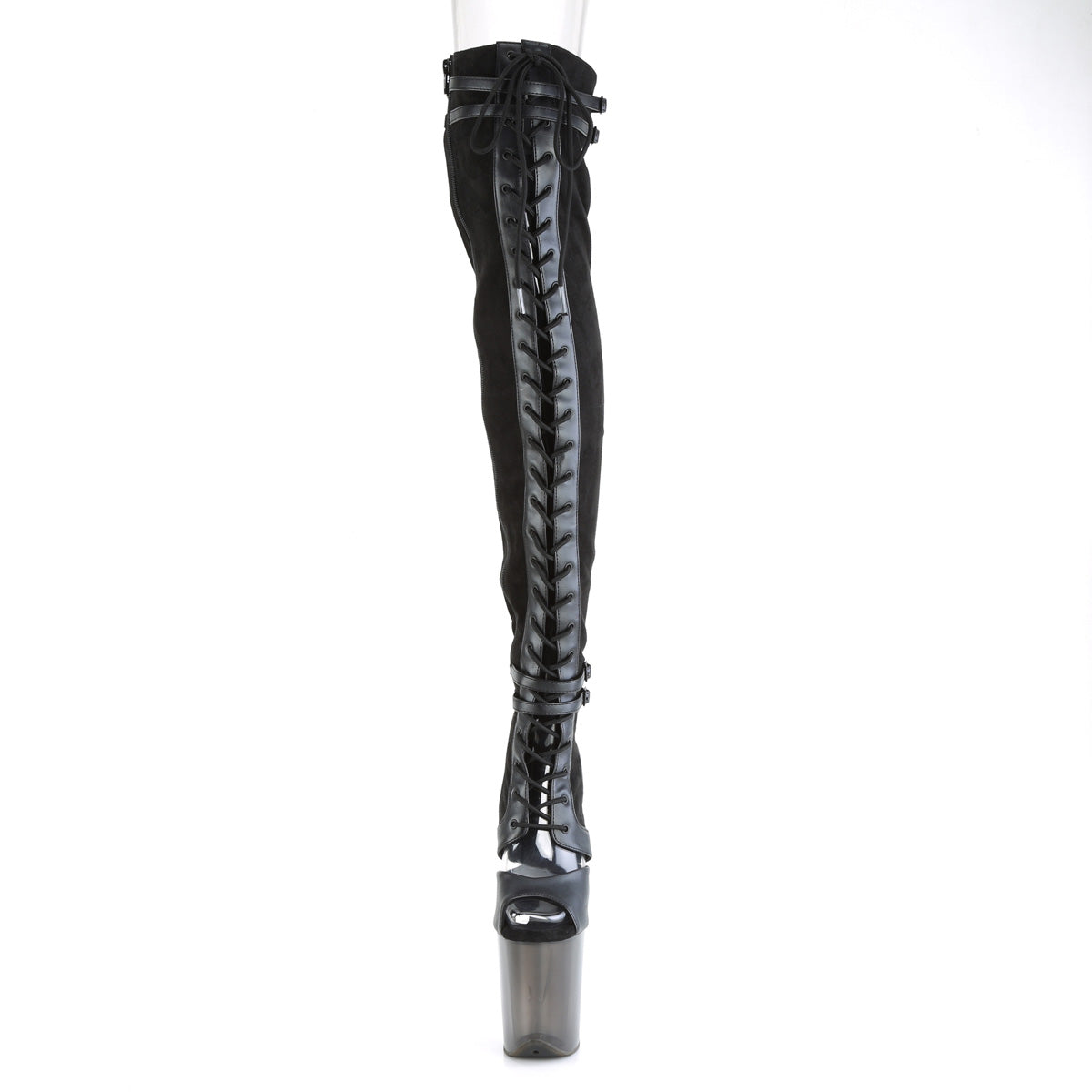 FLAMINGO-3027 *8" Heel, 4" PF Lace-Up Front Thigh, Side Zip