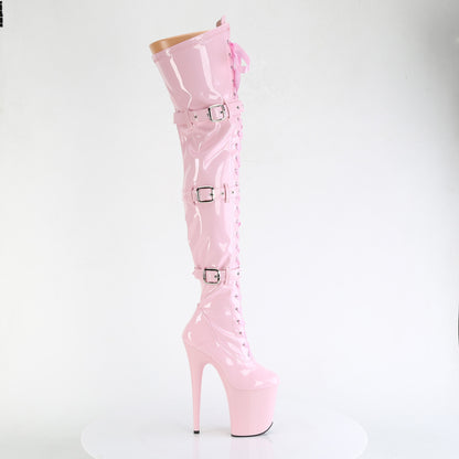 FLAMINGO-3028 8" Heel, 4" PF Lace-Up Front Thigh High Boot, Side Zip