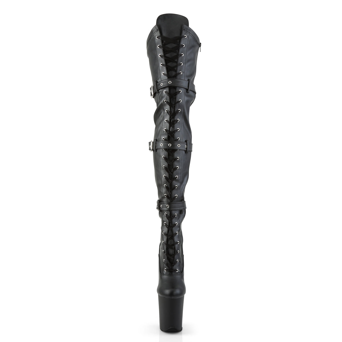 FLAMINGO-3028 8" Heel, 4" PF Lace-Up Front Thigh High Boot, Side Zip