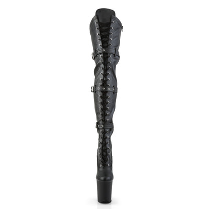 FLAMINGO-3028 8" Heel, 4" PF Lace-Up Front Thigh High Boot, Side Zip