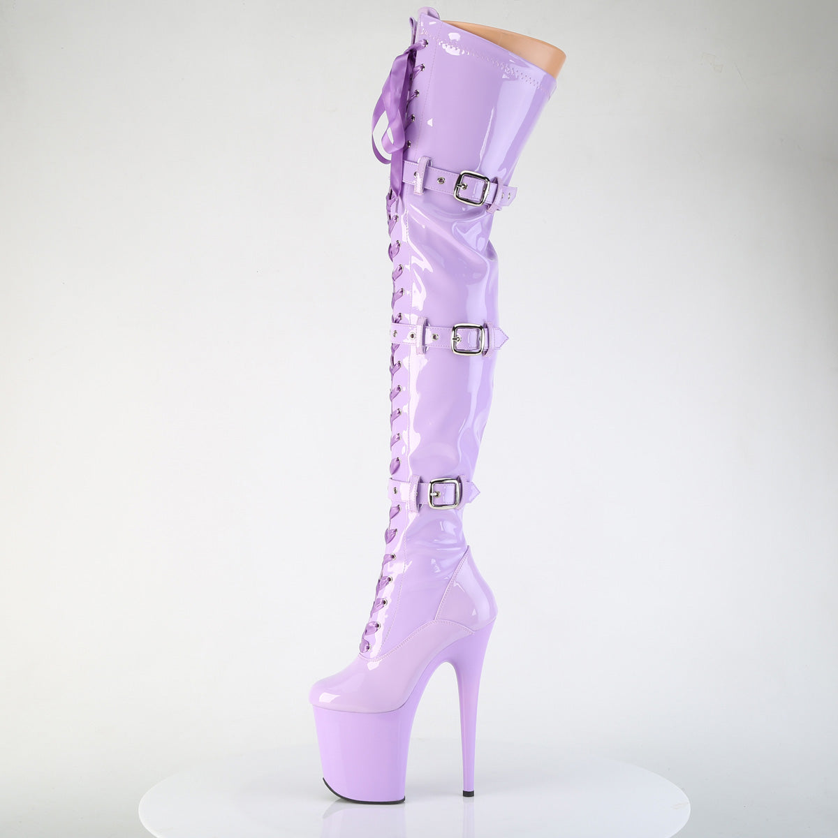 FLAMINGO-3028 8" Heel, 4" PF Lace-Up Front Thigh High Boot, Side Zip