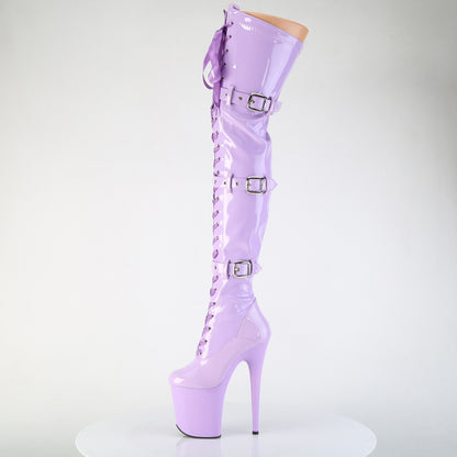 FLAMINGO-3028 8" Heel, 4" PF Lace-Up Front Thigh High Boot, Side Zip