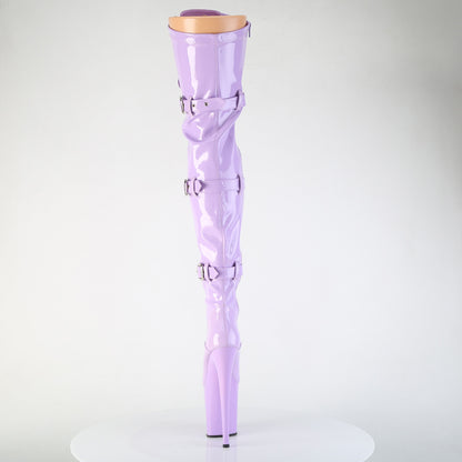 FLAMINGO-3028 8" Heel, 4" PF Stretch Thigh Boot W/Buckled Straps, Side Zip