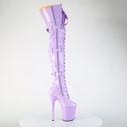 FLAMINGO-3028 8" Heel, 4" PF Stretch Thigh Boot W/Buckled Straps, Side Zip