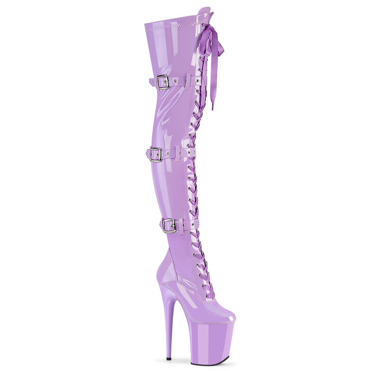 FLAMINGO-3028 8" Heel, 4" PF Lace-Up Front Thigh High Boot, Side Zip