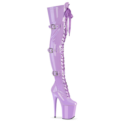 FLAMINGO-3028 8" Heel, 4" PF Lace-Up Front Thigh High Boot, Side Zip