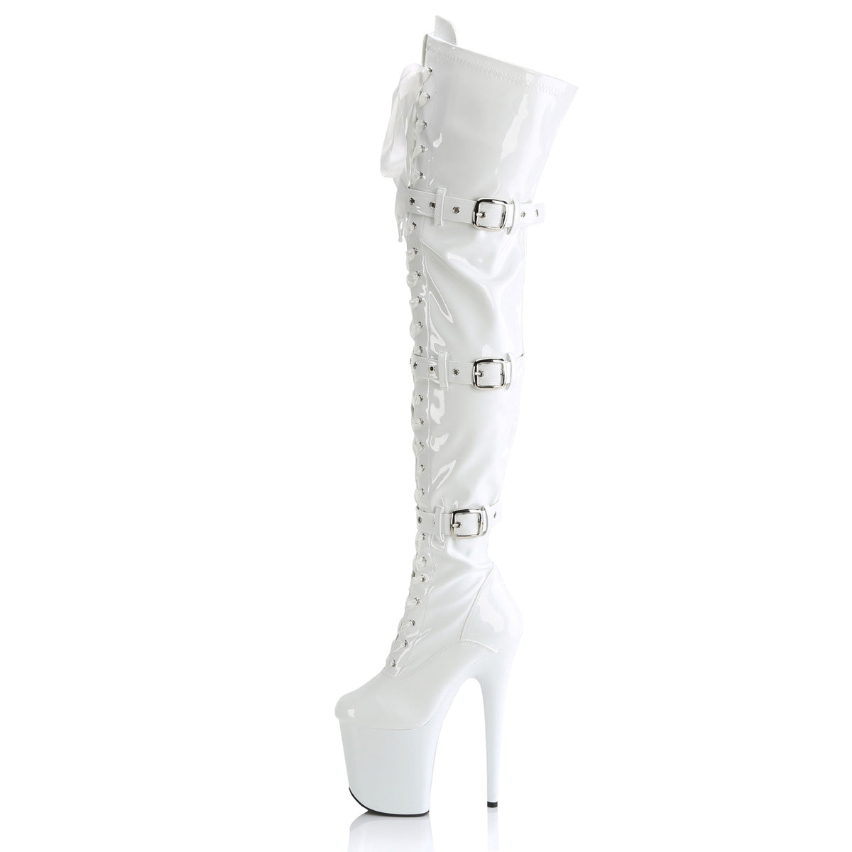 FLAMINGO-3028 8" Heel, 4" PF Lace-Up Front Thigh Boot, Side Zip