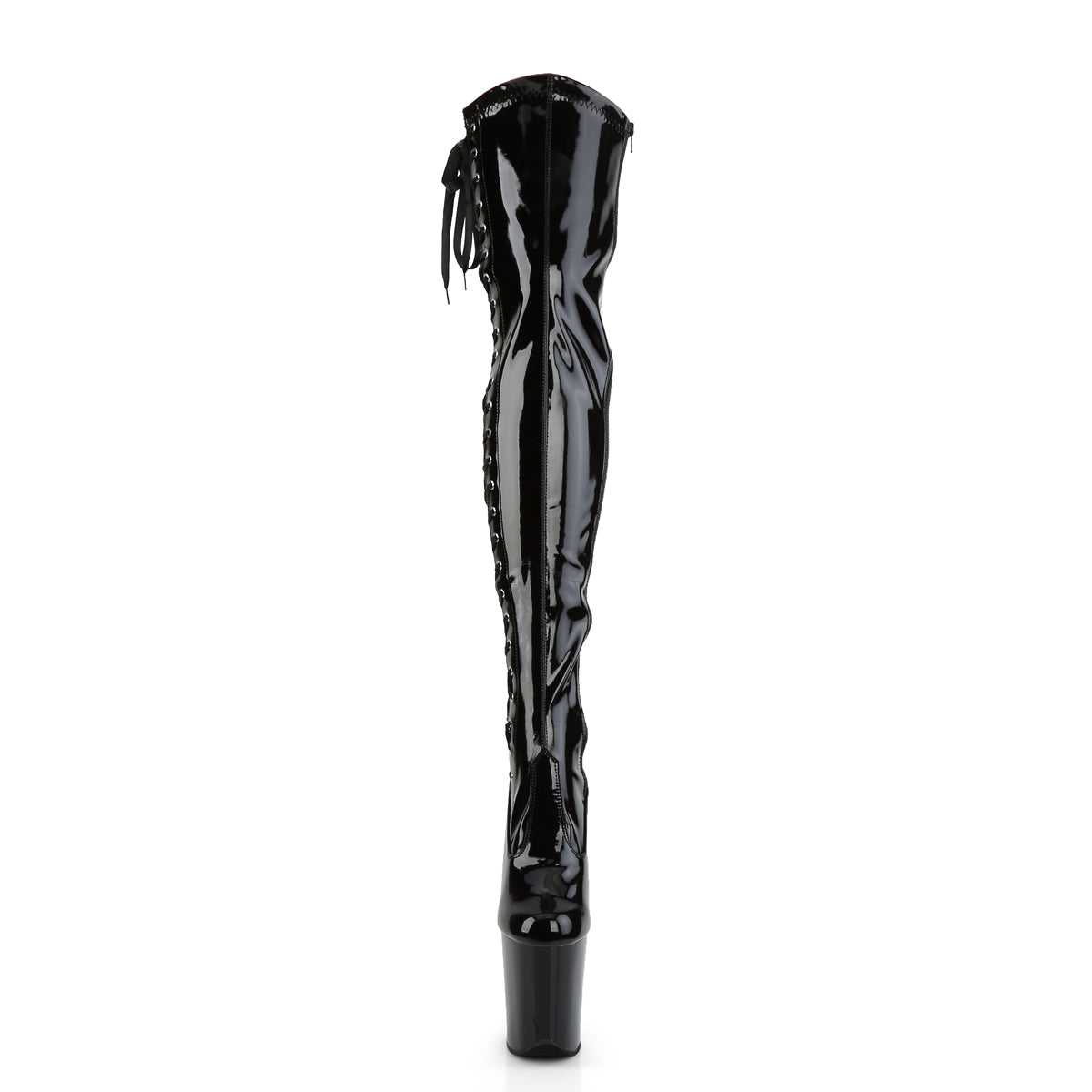 FLAMINGO-3050 8" Heel, 4" PF Stretch Thigh Boot W/Side Ribbon Lacing, Side