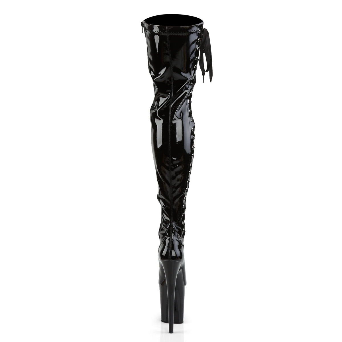 FLAMINGO-3050 8" Heel, 4" PF Stretch Thigh Boot W/Side Ribbon Lacing, Side