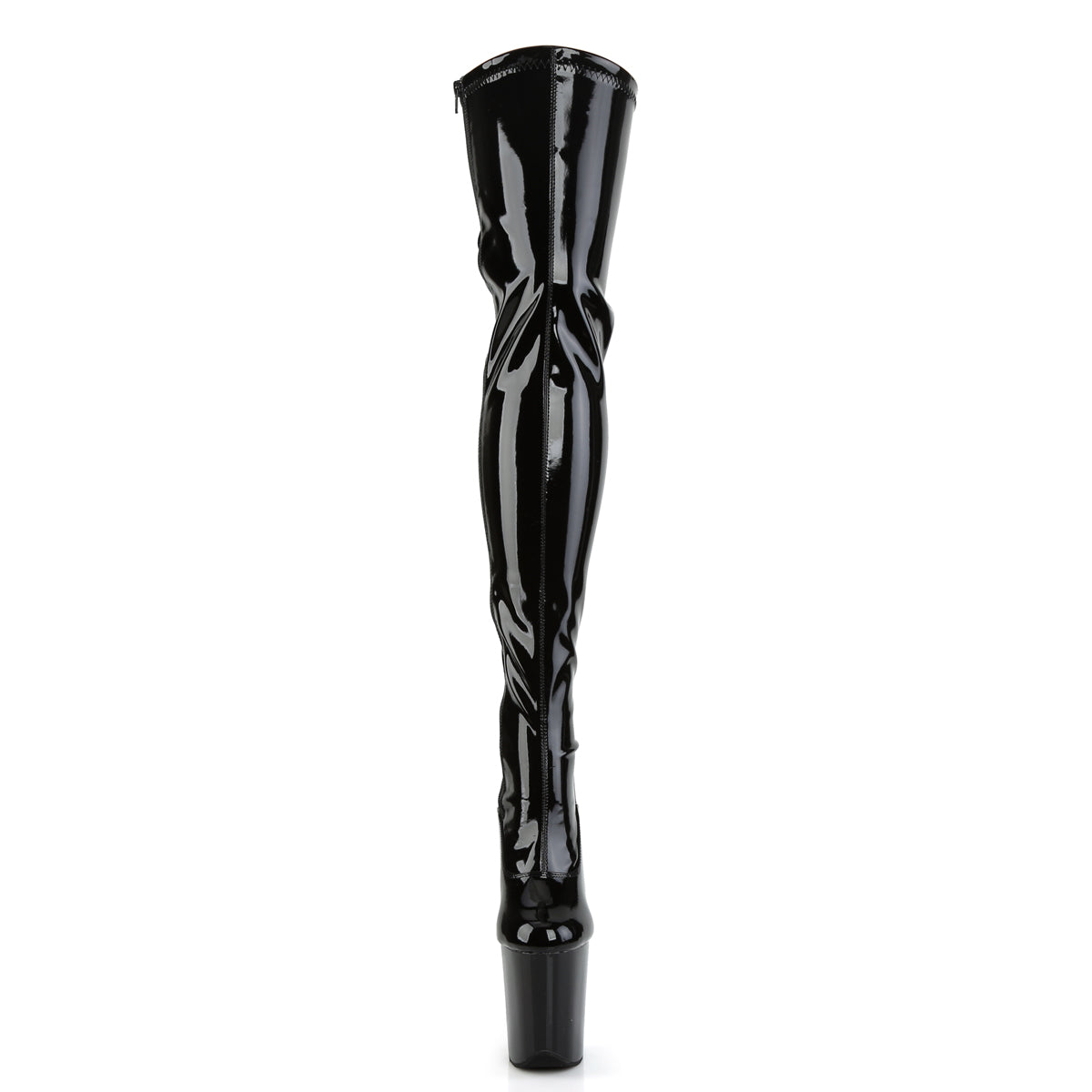 FLAMINGO-3063 8" Heel, 4" PF Lace-Up Back Stretch Thigh Boot, Side Zip
