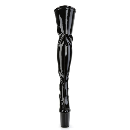 FLAMINGO-3063 8" Heel, 4" PF Lace-Up Back Stretch Thigh Boot, Side Zip