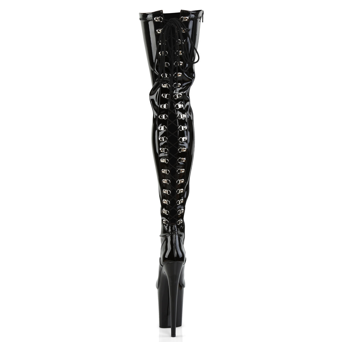 FLAMINGO-3063 8" Heel, 4" PF Lace-Up Back Stretch Thigh Boot, Side Zip