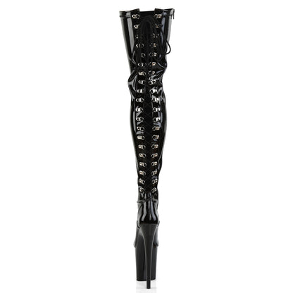 FLAMINGO-3063 8" Heel, 4" PF Lace-Up Back Stretch Thigh Boot, Side Zip