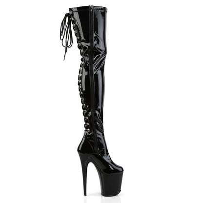 FLAMINGO-3063 8" Heel, 4" PF Lace-Up Back Stretch Thigh Boot, Side Zip