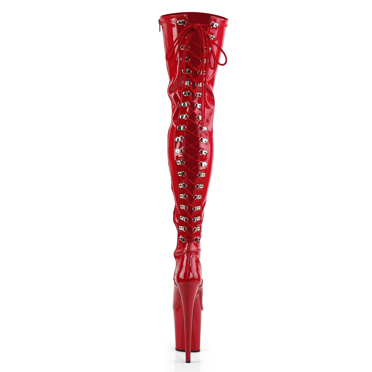 FLAMINGO-3063 8" Heel, 4" PF Lace-Up Back Stretch Thigh Boot, Side Zip