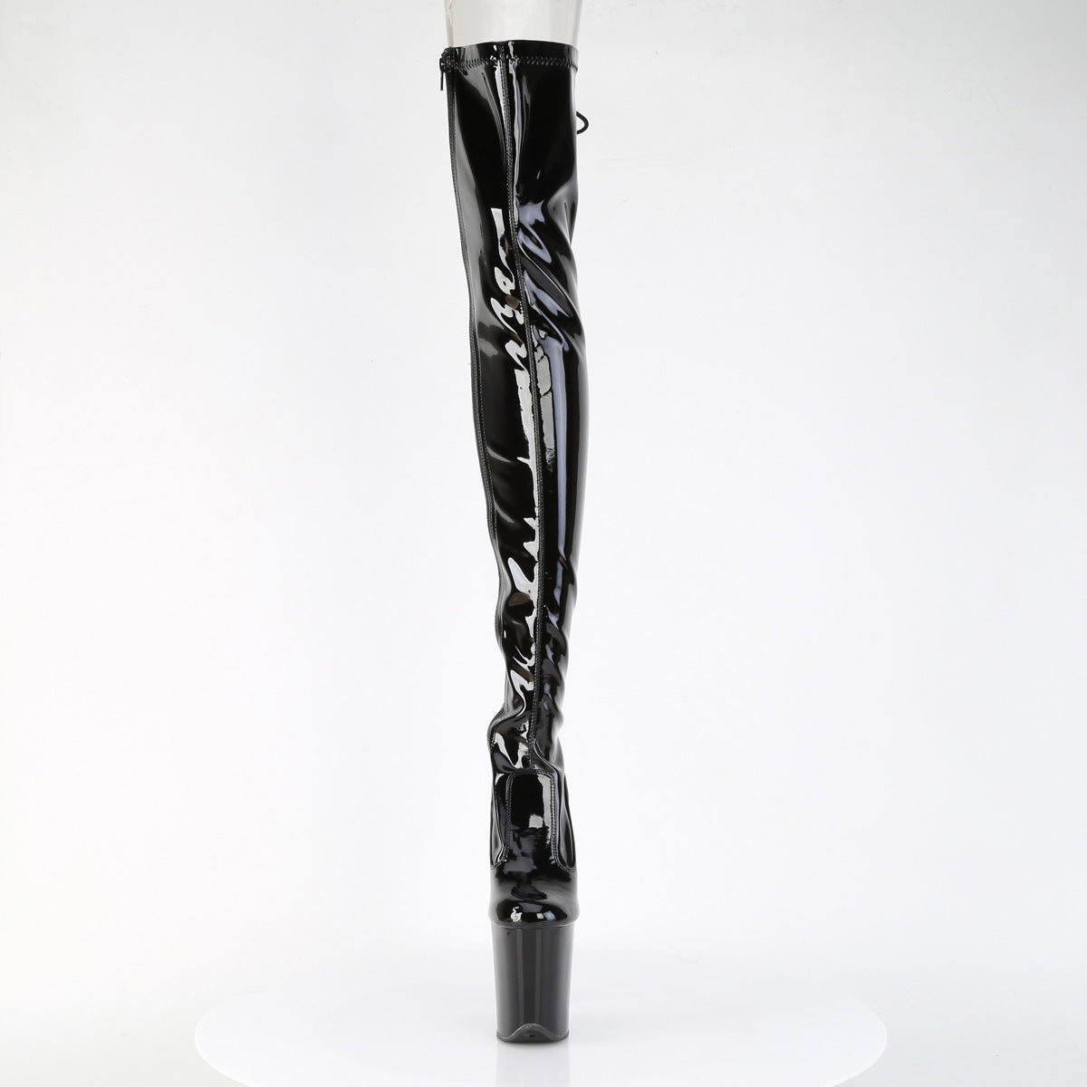 FLAMINGO-3850 8" Heel, 4" PF Lace-Up Back Stretch Thigh Boot, Side Zip