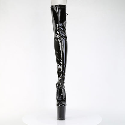 FLAMINGO-3850 8" Heel, 4" PF Lace-Up Back Stretch Thigh Boot, Side Zip