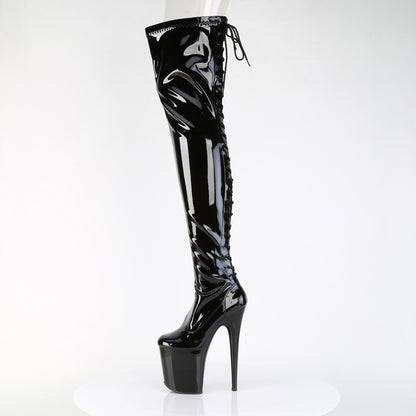 FLAMINGO-3850 8" Heel, 4" PF Lace-Up Back Stretch Thigh Boot, Side Zip