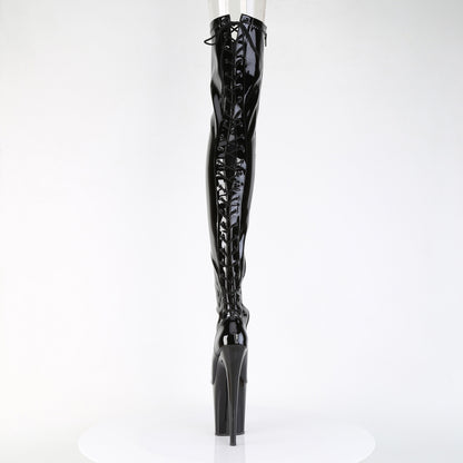 FLAMINGO-3850 8" Heel, 4" PF Lace-Up Back Stretch Thigh Boot, Side Zip
