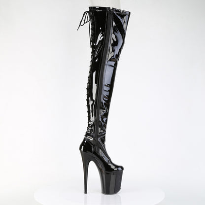 FLAMINGO-3850 8" Heel, 4" PF Lace-Up Back Stretch Thigh Boot, Side Zip