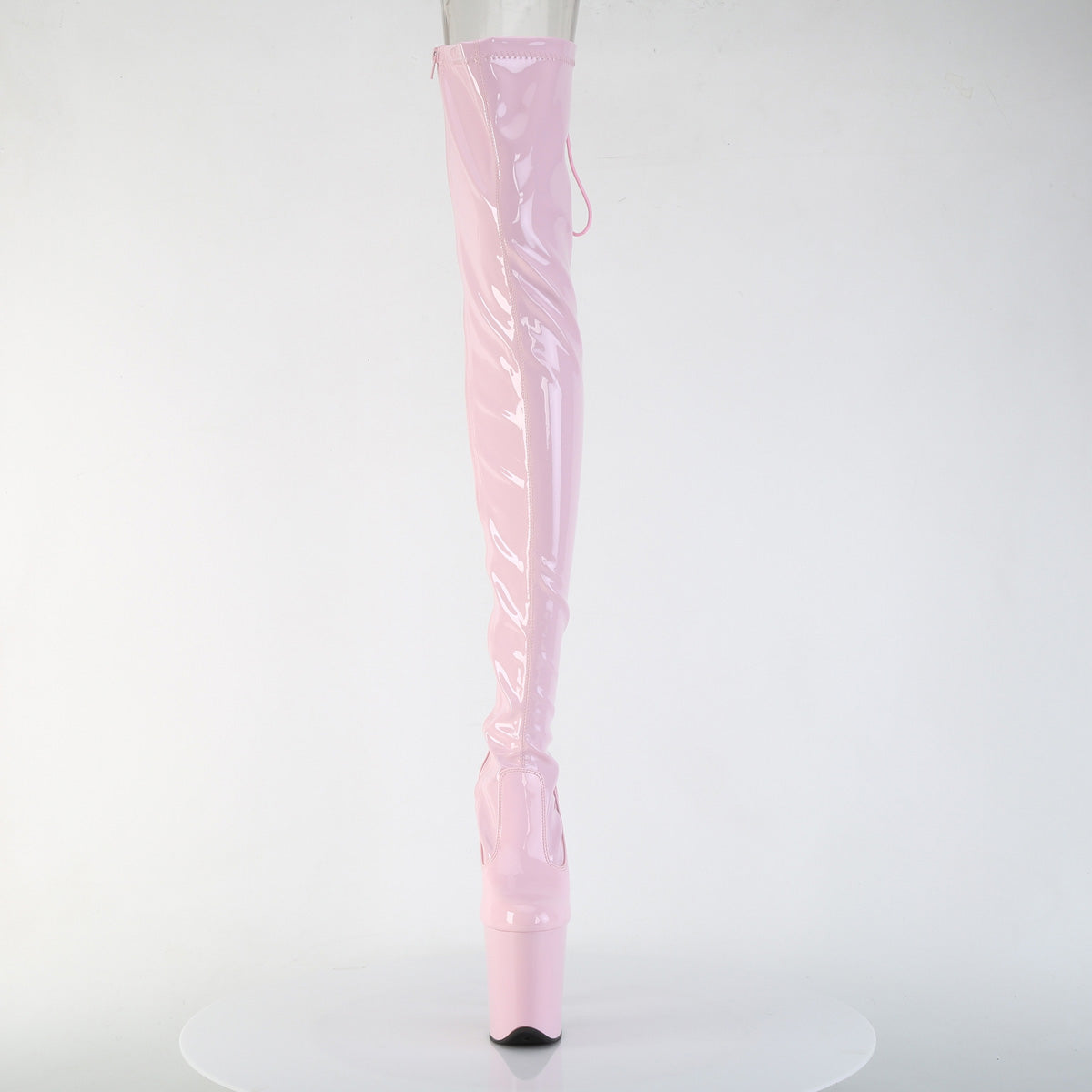 FLAMINGO-3850 8" Heel, 4" PF Lace-Up Back Stretch Thigh Boot, Side Zip
