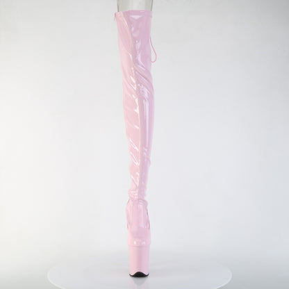 FLAMINGO-3850 8" Heel, 4" PF Lace-Up Back Stretch Thigh Boot, Side Zip