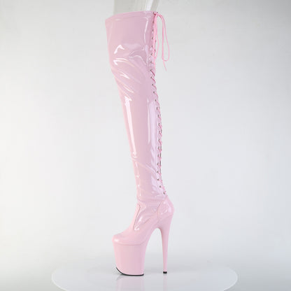 FLAMINGO-3850 8" Heel, 4" PF Lace-Up Back Stretch Thigh Boot, Side Zip