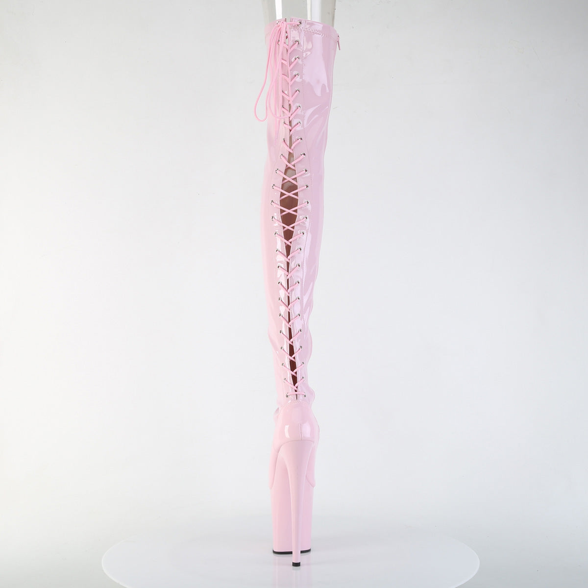 FLAMINGO-3850 *8" Heel, 4" PF Lace-Up Back Stretch Thigh Boot, Side Zip