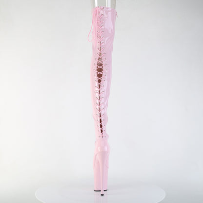 FLAMINGO-3850 *8" Heel, 4" PF Lace-Up Back Stretch Thigh Boot, Side Zip