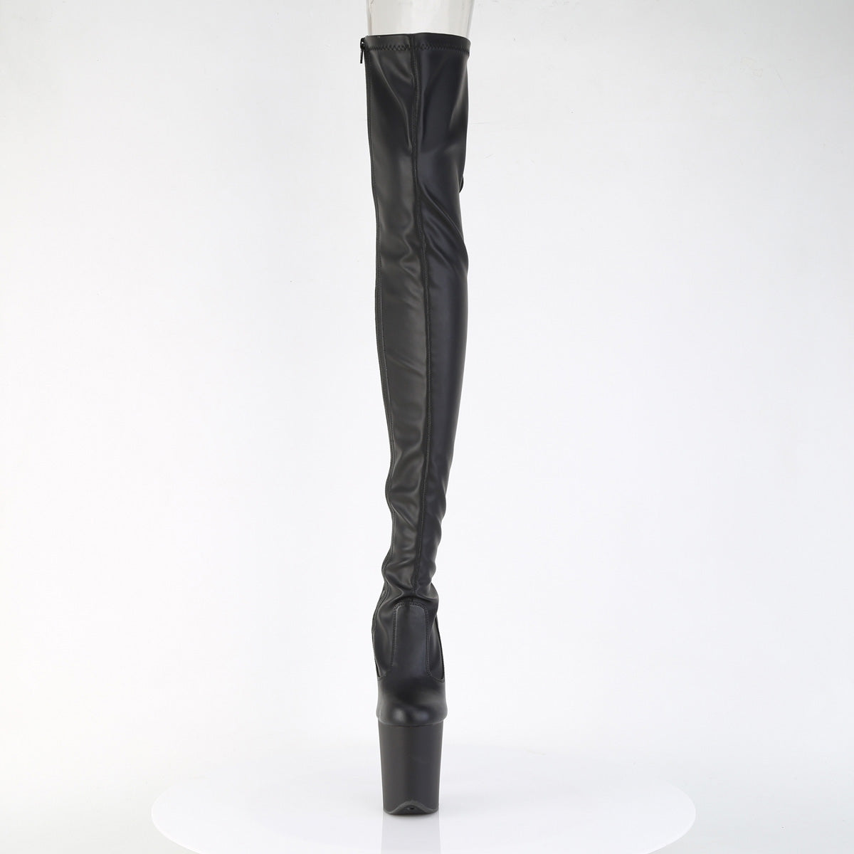 FLAMINGO-3850 *8" Heel, 4" PF Lace-Up Back Stretch Thigh Boot, Side Zip