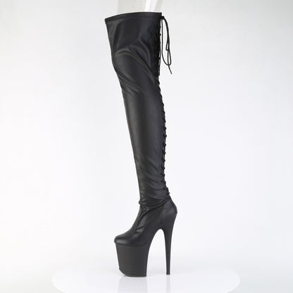 FLAMINGO-3850 *8" Heel, 4" PF Lace-Up Back Stretch Thigh Boot, Side Zip
