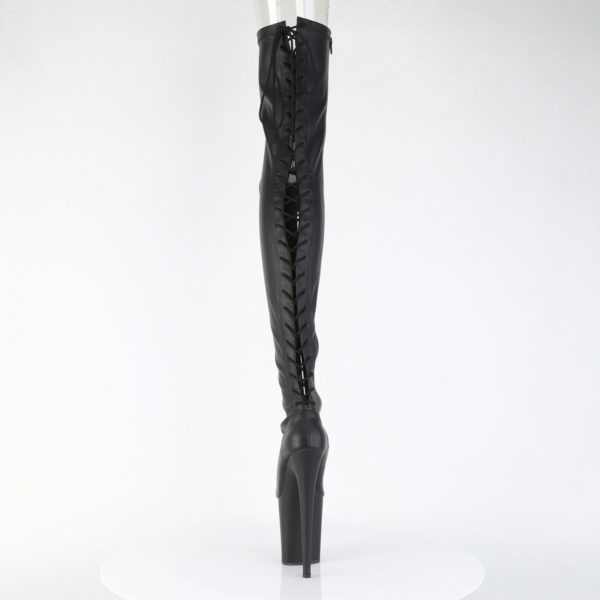 FLAMINGO-3850 *8" Heel, 4" PF Lace-Up Back Stretch Thigh Boot, Side Zip