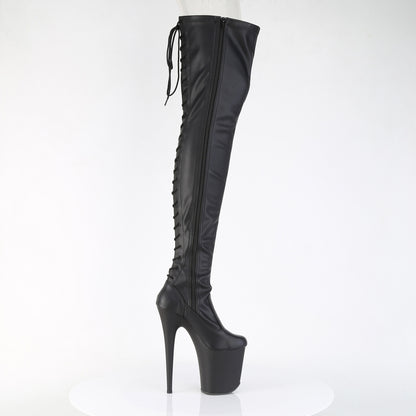 FLAMINGO-3850 *8" Heel, 4" PF Lace-Up Back Stretch Thigh Boot, Side Zip