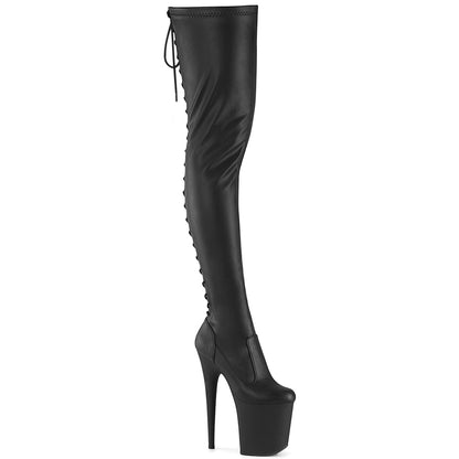 FLAMINGO-3850 *8" Heel, 4" PF Lace-Up Back Stretch Thigh Boot, Side Zip