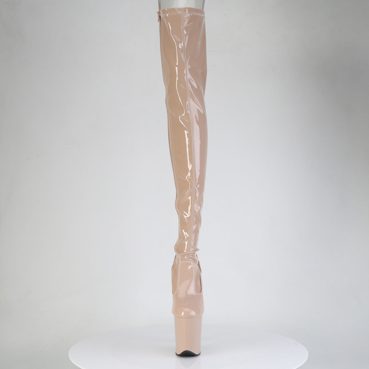 FLAMINGO-3850 *8" Heel, 4" PF Lace-Up Back Stretch Thigh Boot, Side Zip