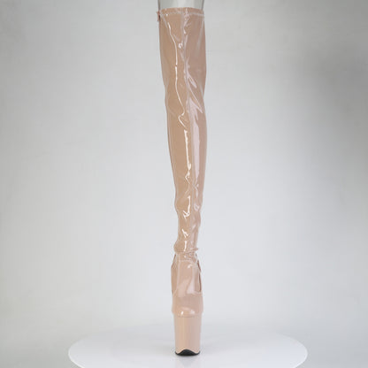 FLAMINGO-3850 *8" Heel, 4" PF Lace-Up Back Stretch Thigh Boot, Side Zip