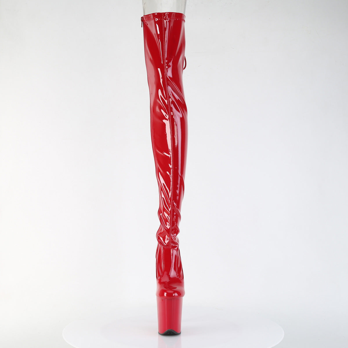 FLAMINGO-3850 *8" Heel, 4" PF Lace-Up Back Stretch Thigh Boot, Side Zip