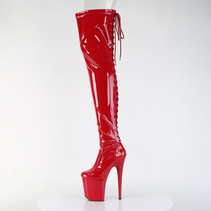 FLAMINGO-3850 *8" Heel, 4" PF Lace-Up Back Stretch Thigh Boot, Side Zip